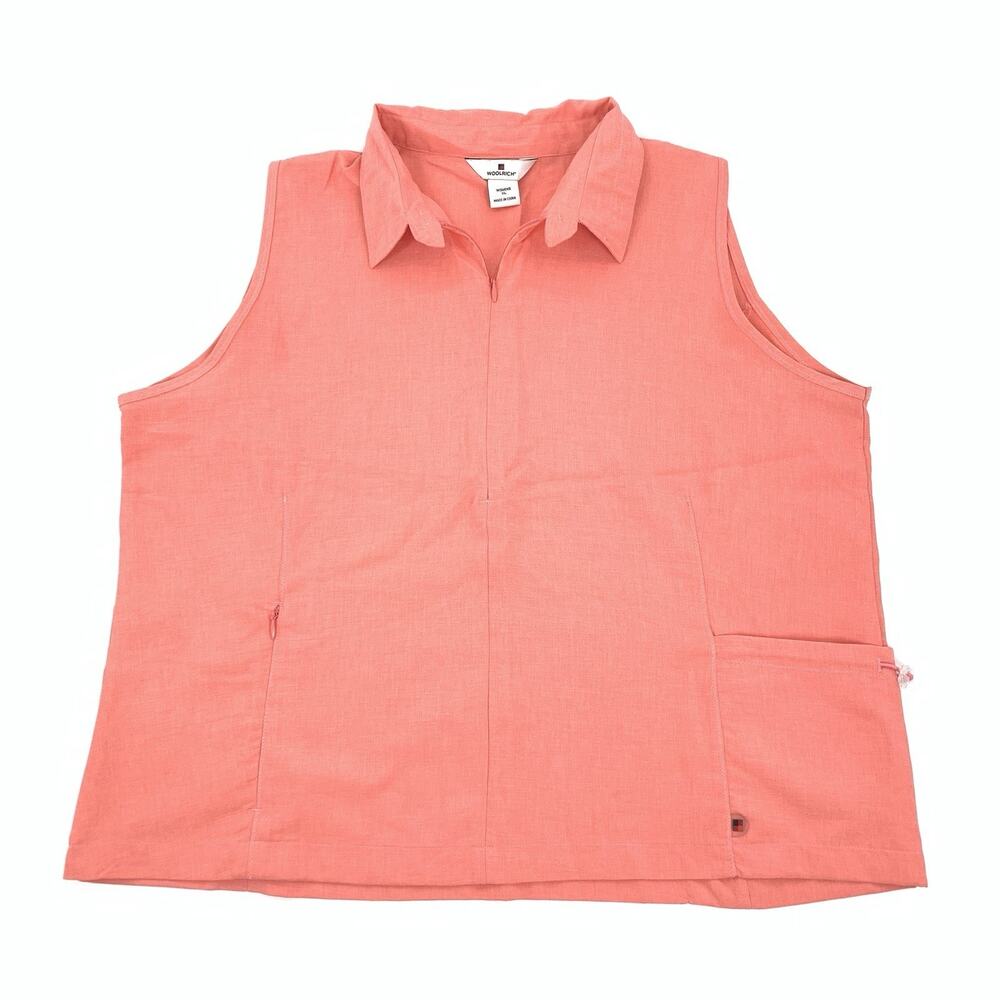 Woolrich Collared Sleeveless Top Extra Large Womens Light Tangerine Orange XL